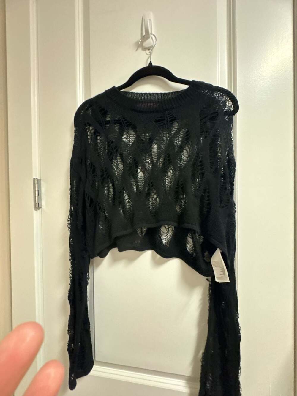 Edikted Black Distressed Knit Crop Top Sweater